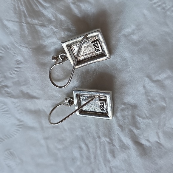 Vintage Turquoise and Silver Rectangular Earrings - Picture 3 of 8